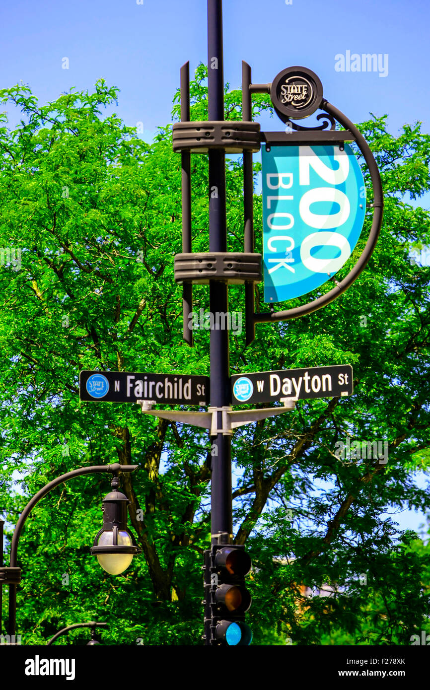 200 Block sign on State Street in Madison Wisconsin Stock Photo