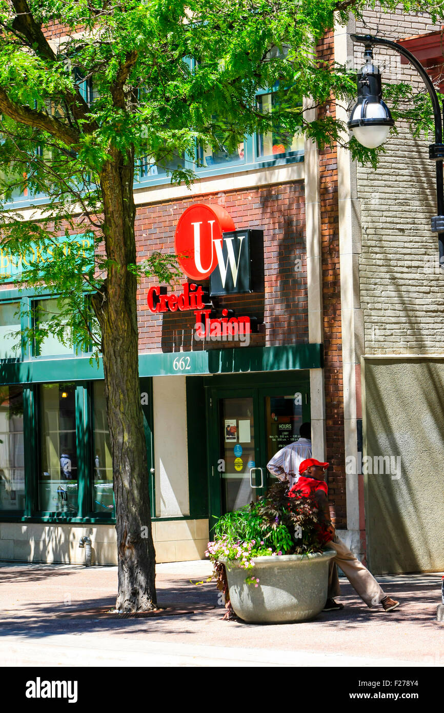 University of Wisconsin Credit Union building on State Street in downtown Madison Stock Photo