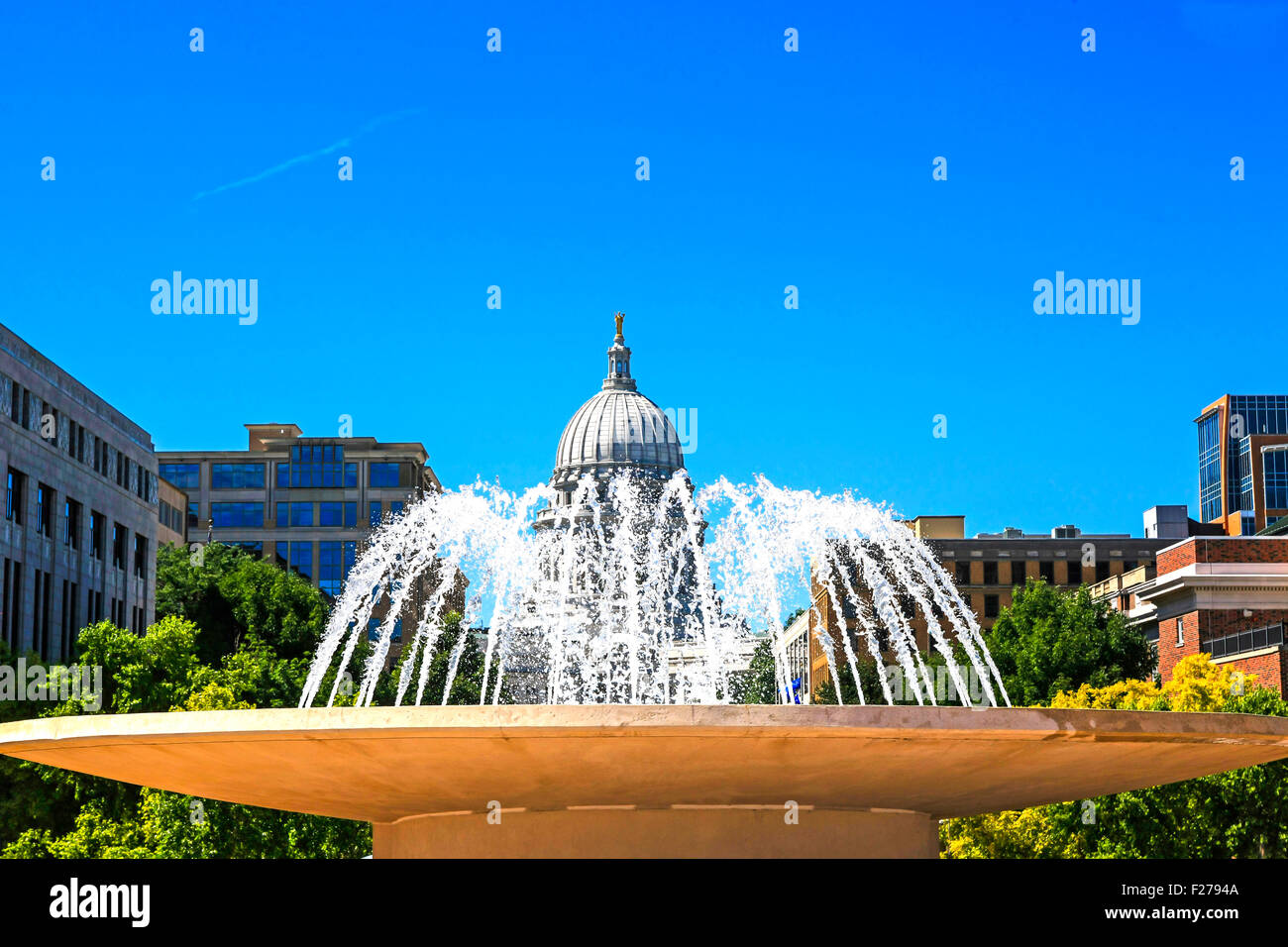 Looking at the Monona Terrace fountain towards Wisconsin Ave and the ...