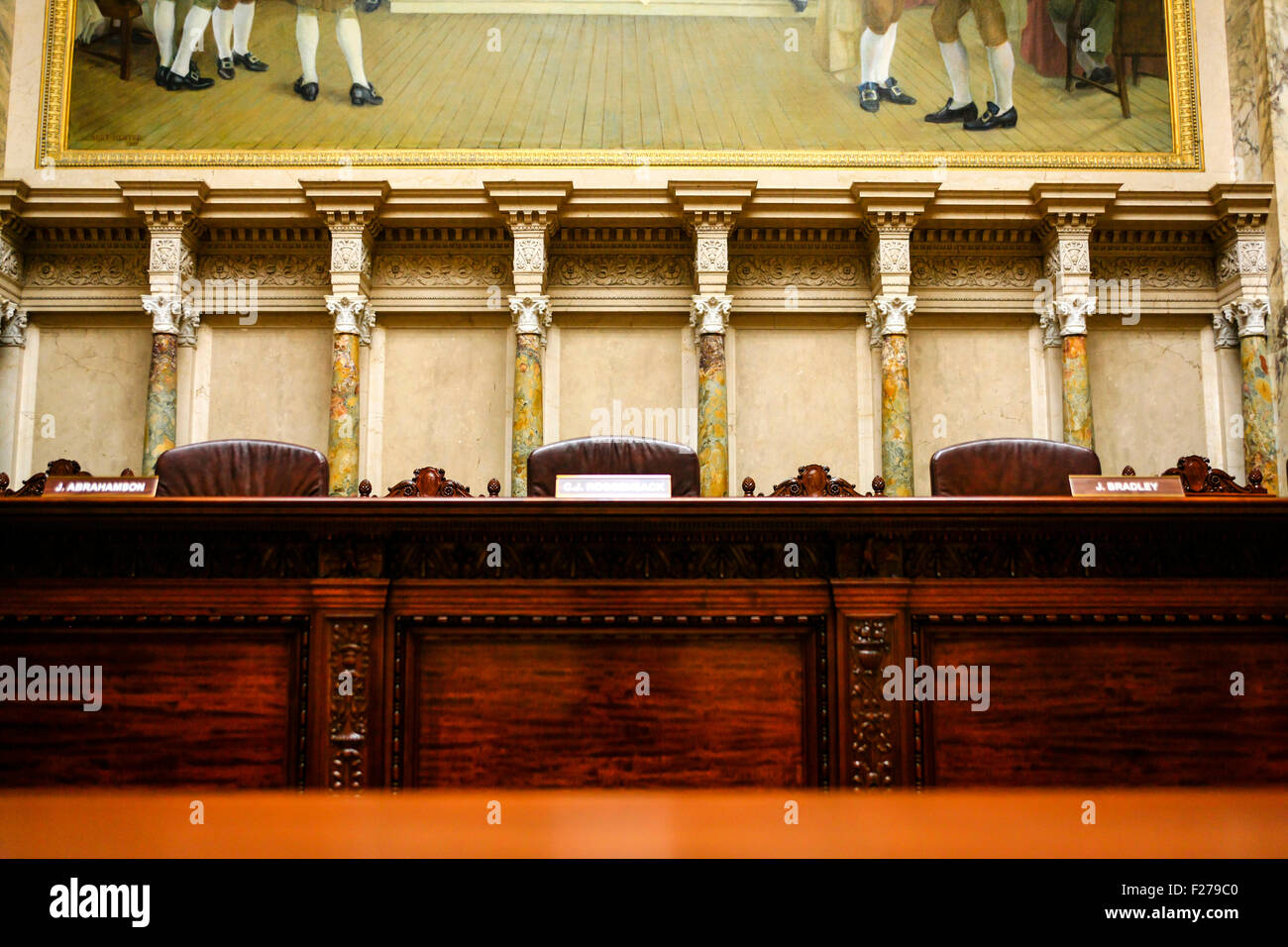 The Supreme Court Room, located on the second floor of the east wing in the State Capitol. Stock Photo