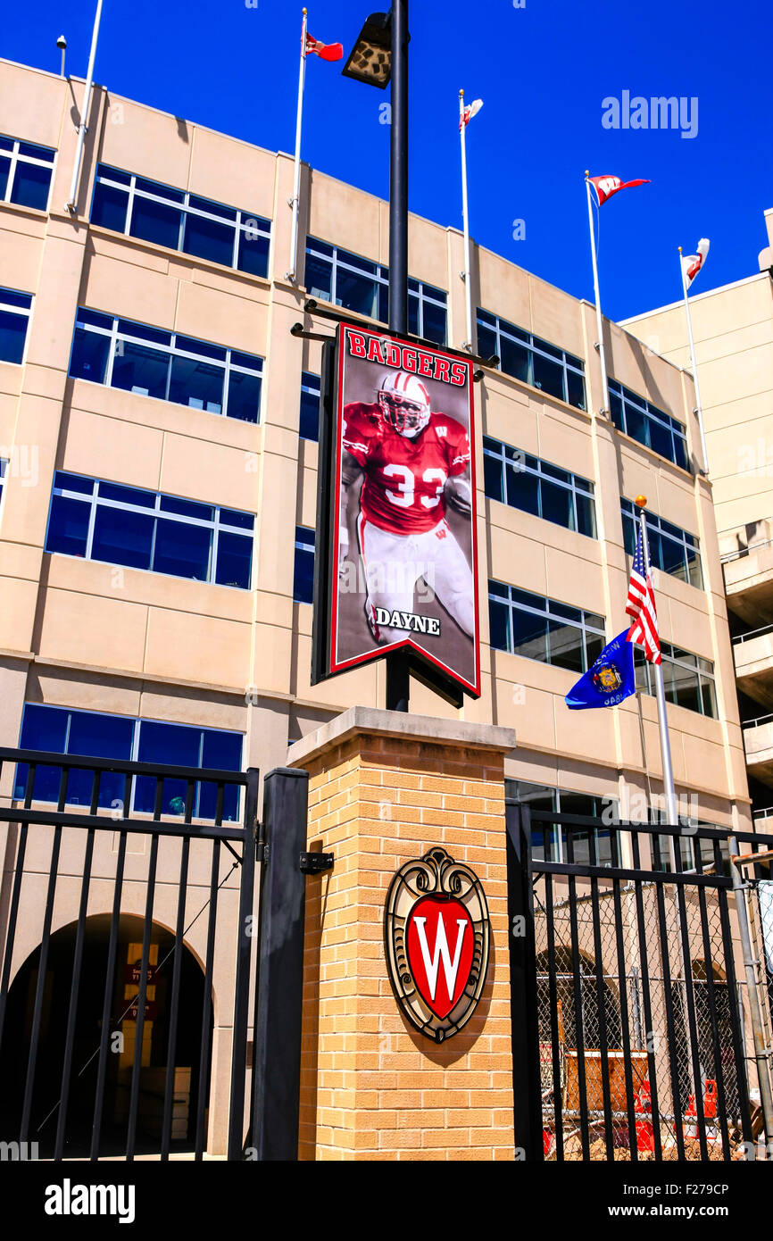 Outside the gates to Camp Randall football Stadium, home to the UWBadgers at Madison Wisconsin Stock Photo