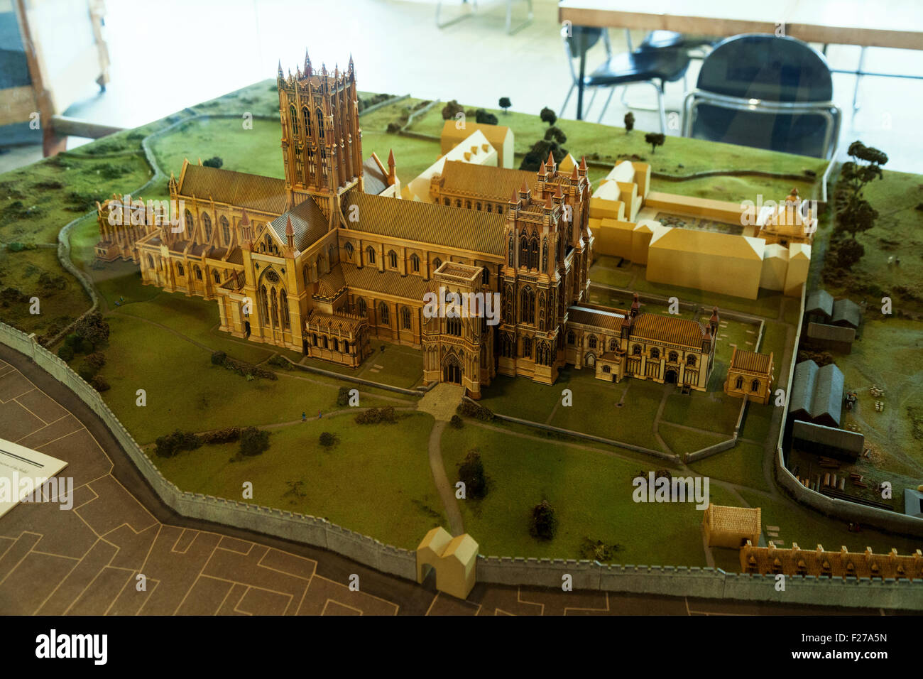A model of Glastonbury Abbey as it would have looked in the 15th century, The Museum, Glastonbury Abbey, Somerset England UK Stock Photo