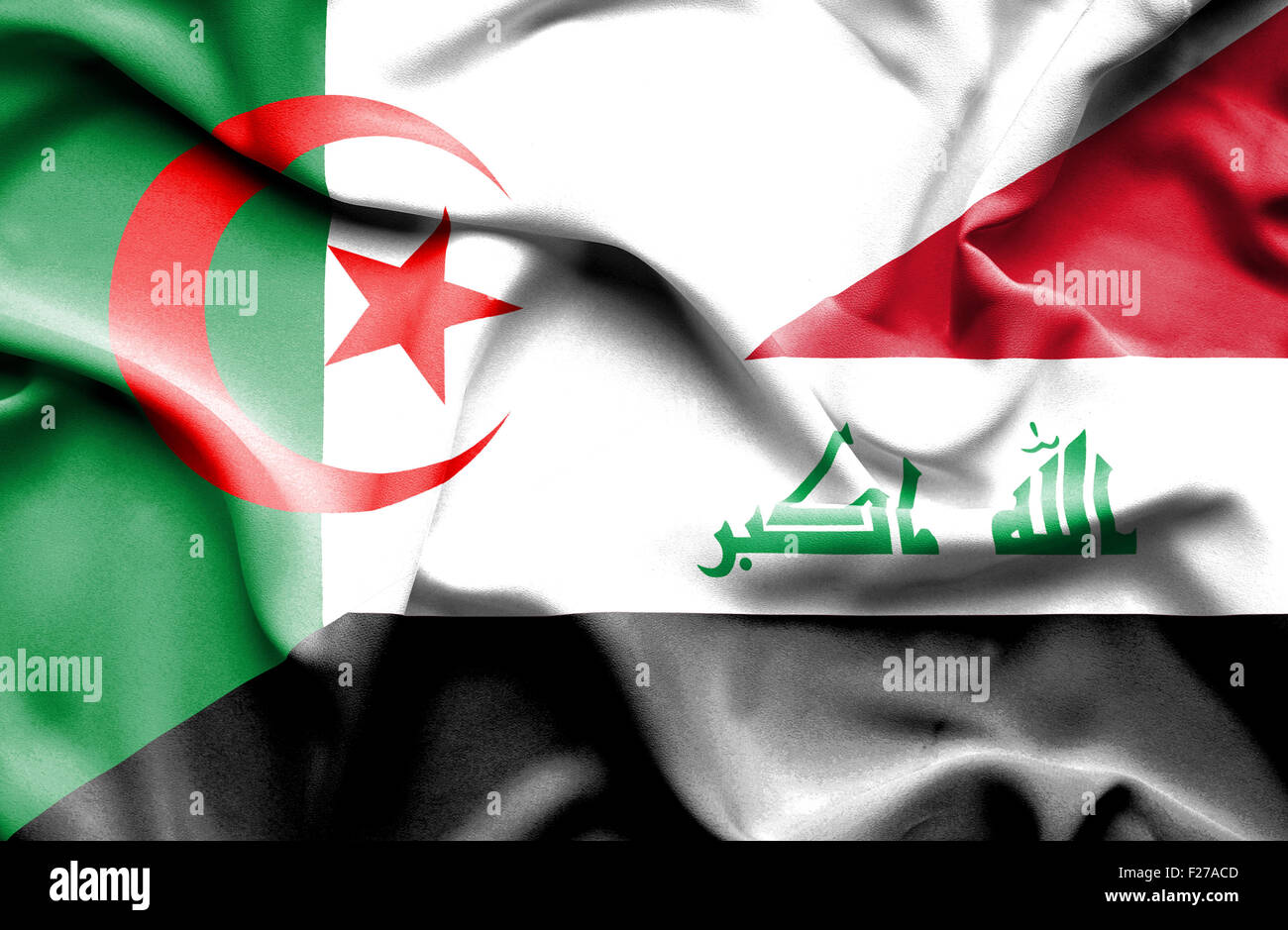 Waving flag of Iraq and Algeria Stock Photo