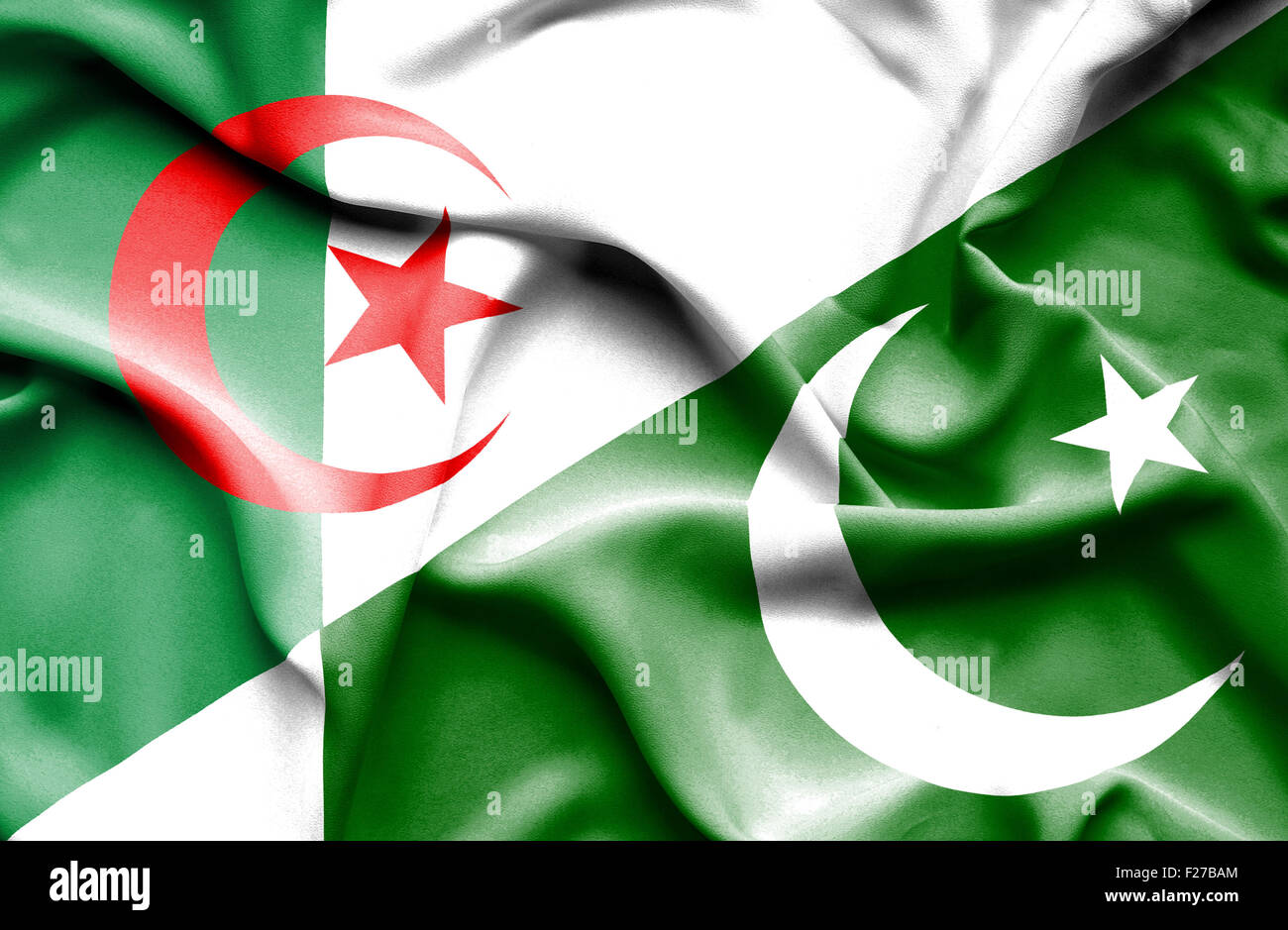 Waving flag of Pakistan and Algeria Stock Photo