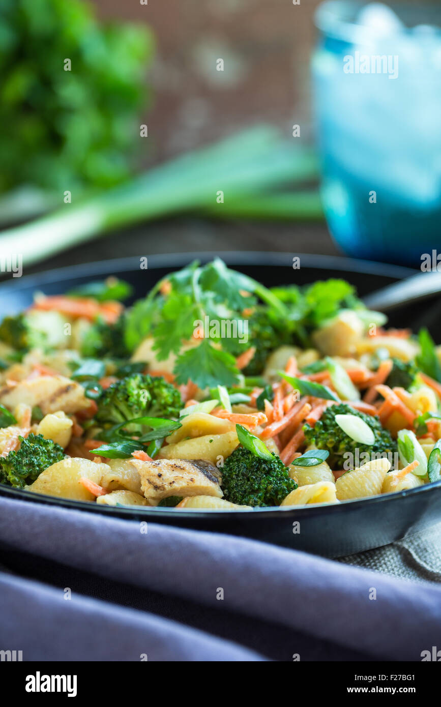 Shell Vegetable Grilled chicken and shell pasta with fresh vegetables and green onion ...