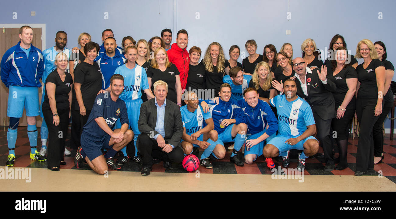 Helston, UK. 13th Sep, 2015. The Wealdstone raider andDean Goulding and Mike Gabbitas with The Military Wives and Celeb FC in helston football culb for a charity match for help the heros Cornwall England Uk 13-09-2015 Credit:  kathleen white/Alamy Live News Stock Photo