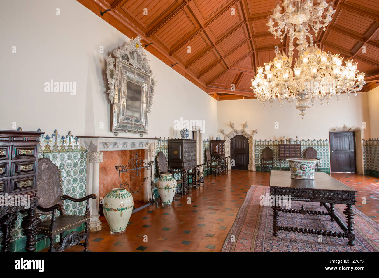 Manueline room, Interior of the Palacio Nacional de Sintra, the national palace, Sintra, Portugal Stock Photo
