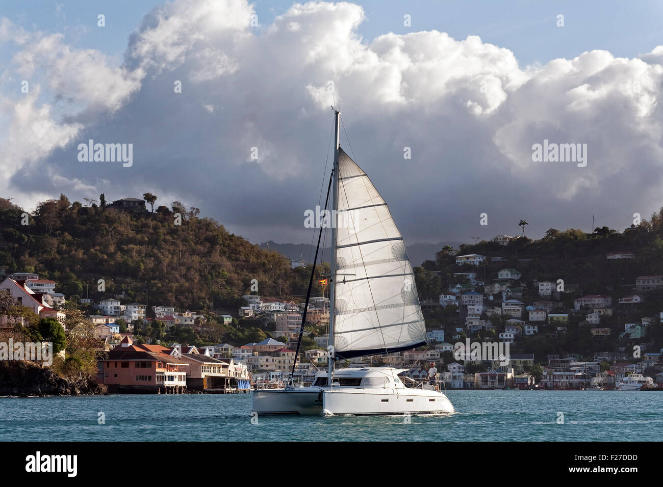 Catamaran Sailing in the Carnage, St. George, Grenada Stock Photo
