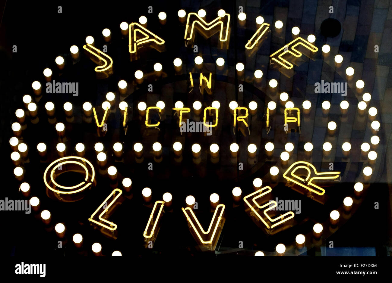 Sign on Jamie Oliver restaurant in Victoria, London Stock Photo