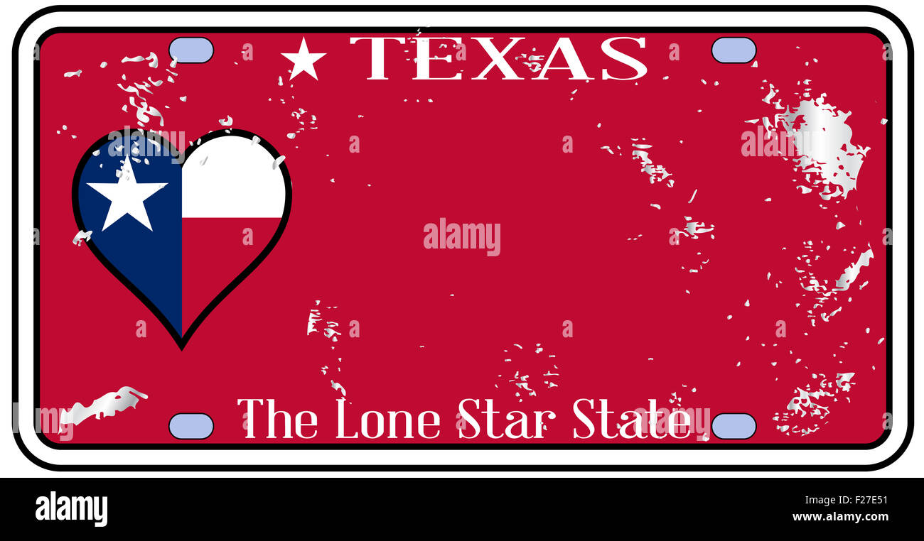 Texas state license plate in the colors of the state flag wih traffic