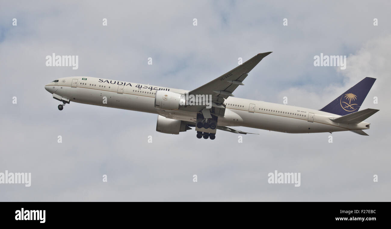 Saudi Arabian Airlines Boeing 777 HZAK22 taking off from London