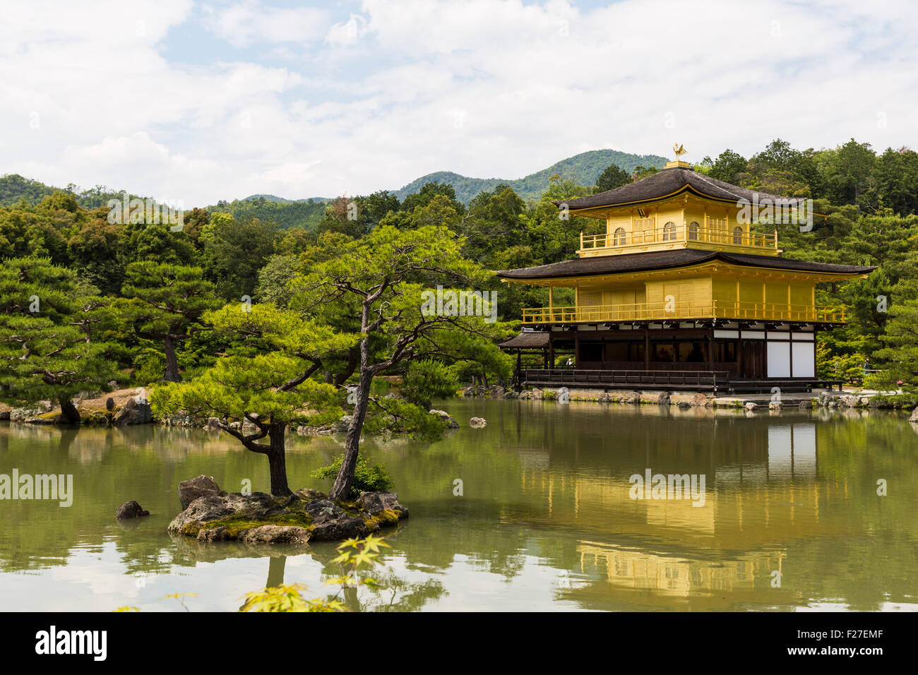 Kinkaku-ji temple Kyoto, Japan. The garden complex is an example of Muromachi period garden design, with at its centre the pond Stock Photo