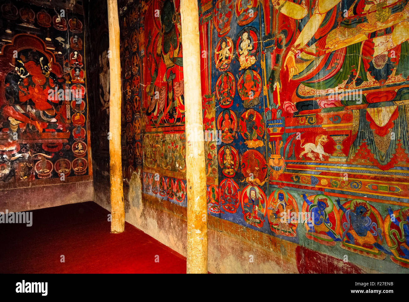 colourful paintings at monastery in tabo, india Stock Photo