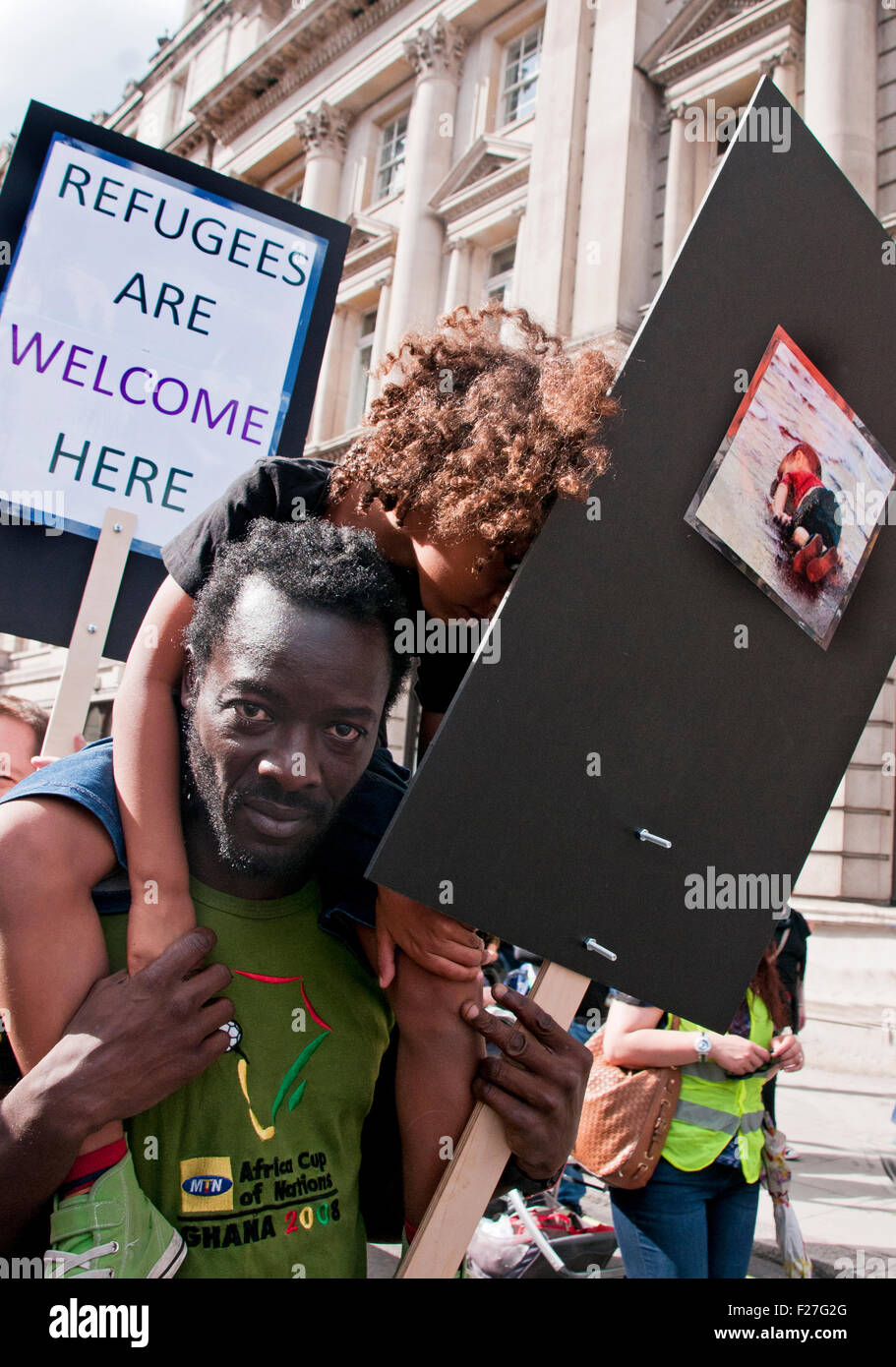 Thousands march through streets of London joining in solidarity with the Refugees crisis 15 September 2015. Stock Photo