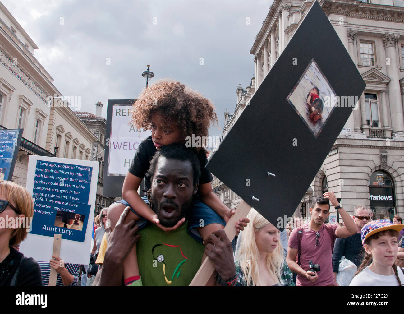 Thousands march through streets of London joining in solidarity with the Refugees crisis 15 September 2015. Stock Photo