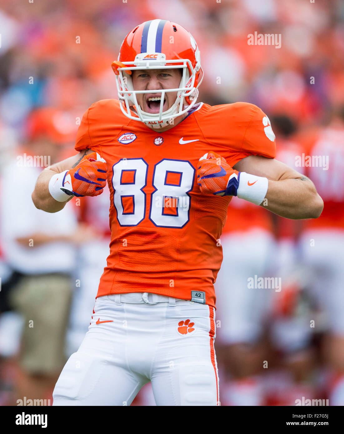 Clemson wide receiver Sean Mac Lain (88) during the NCAA college football game between Clemson and Appalachian State on Saturday Sep. 12, 2015 at Memorial Stadium, in Clemson, S.C. Jacob Kupferman/CSM Stock Photo