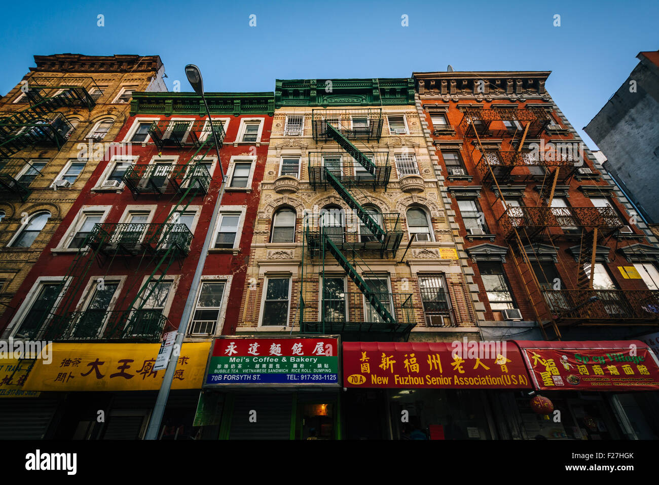 Buildings on Forsyth Street, in Chinatown, Manhattan, New York Stock