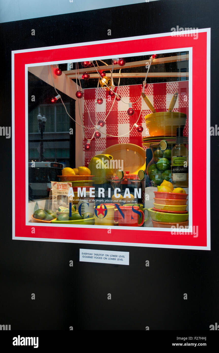 An American Icons window dispaly in Macy's department store, Chicago. Stock Photo