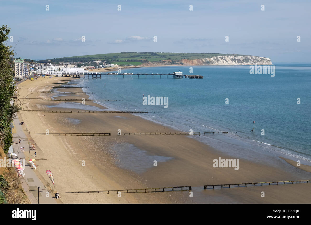 A general view of Sandown Pier and Culver Cliff on the Isle of Wight Stock Photo