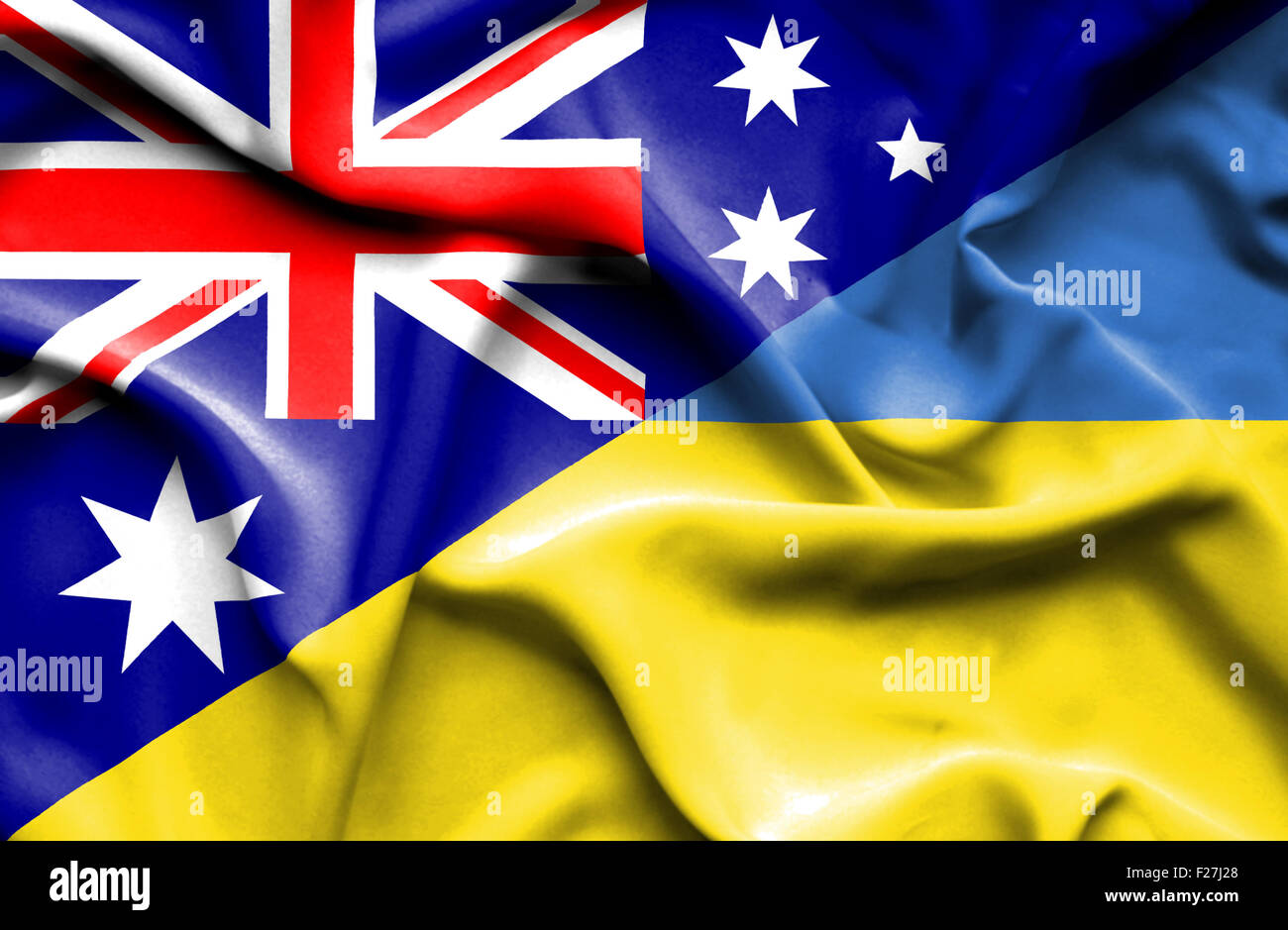 Waving flag of Ukraine and Stock Photo