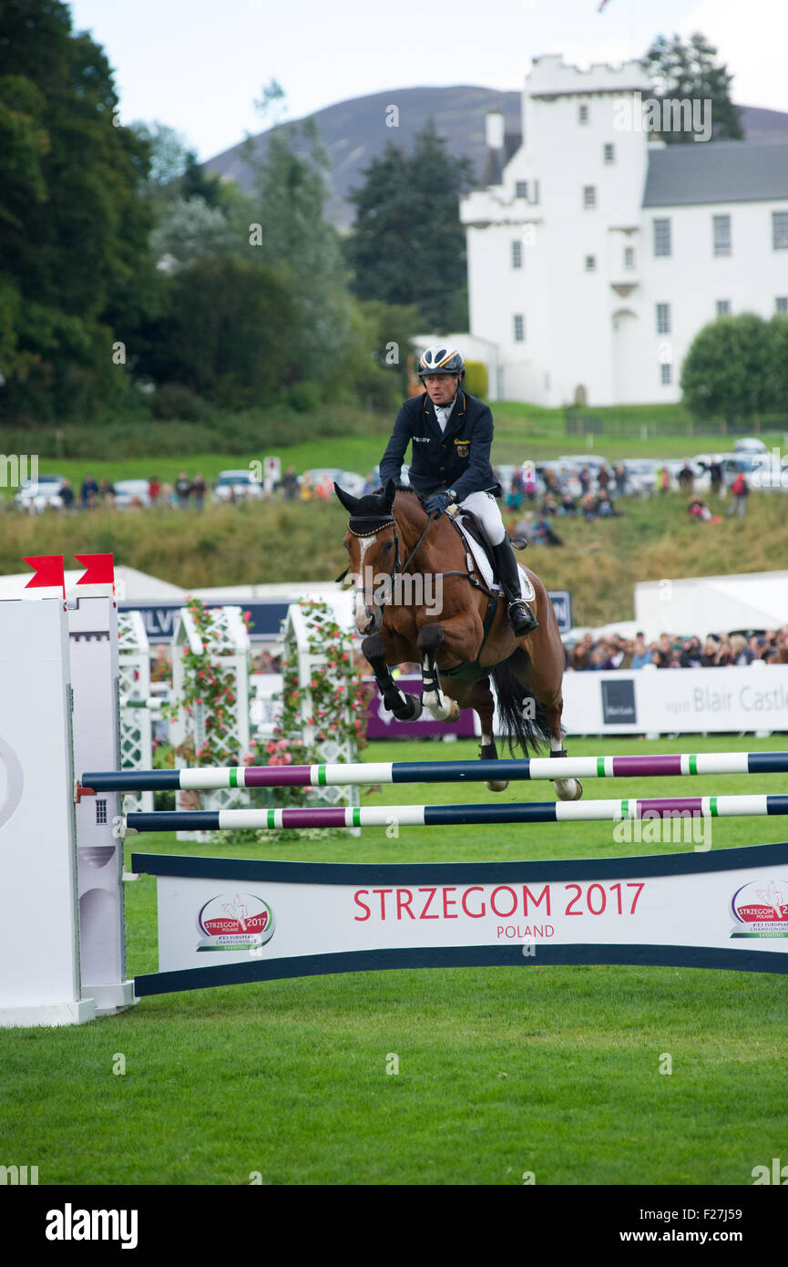 Blair Atholl, Scotland 13th of September 2015. Longines FEI European Eventing Champions held at Blair Atholl Estate. The final day of the 3 day event consisted of show jumping and various other horse showing events. Some of the best riders in the world were present to compete at the contest. Credit:  Andrew Steven Graham/Alamy Live News Stock Photo