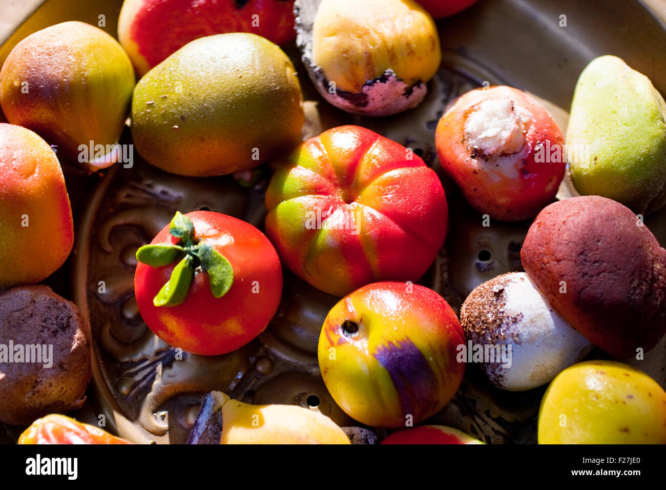 Close up of delicious sicilian Marzapane fruits Stock Photo