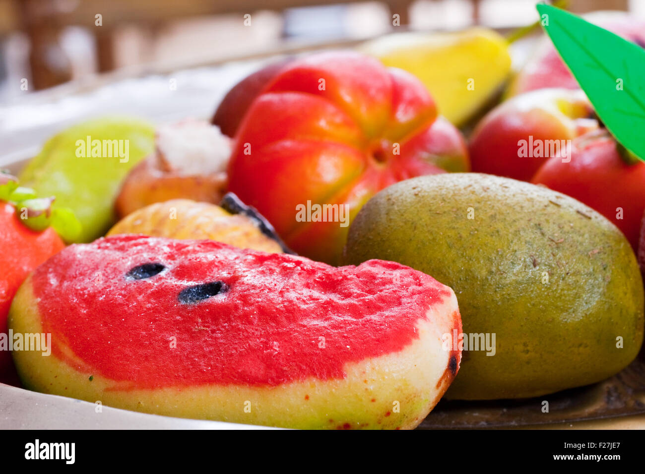 Close up of delicious sicilian Marzapane fruits Stock Photo