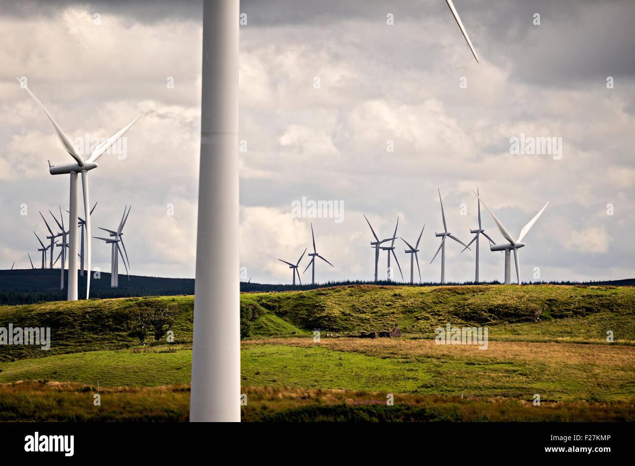 EAGLESHAM, SCOTLAND - AUGUST 28: a general view of wind turbines on Scottish Power's Whitelee Wind Farm on August 28, 2015 in Ea Stock Photo