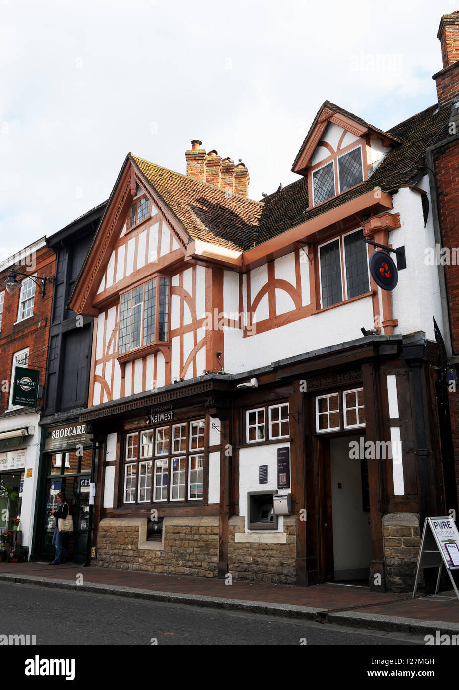 Godalming Surrey UK - NatWest bank branch in timber framed building in The High Street Stock Photo