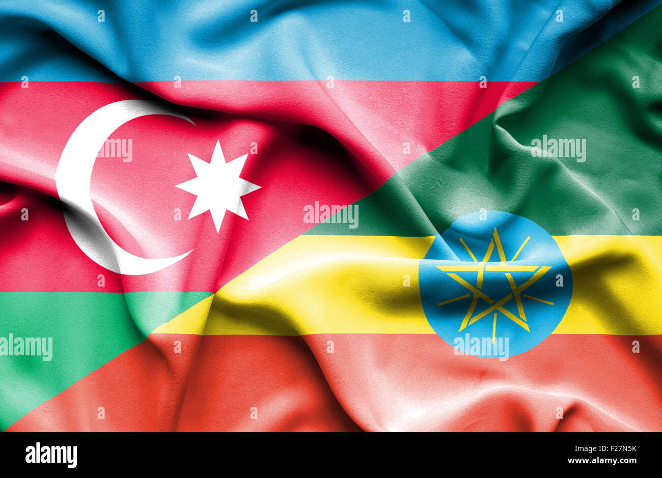 Waving flag of Ethiopia and Azerbaijan Stock Photo