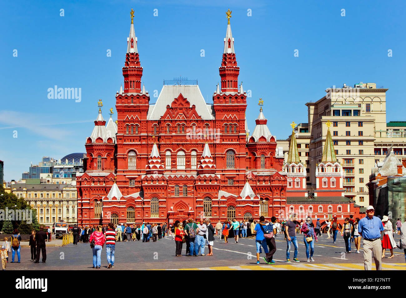 Moscow, Russia - 03 July, 2015: Tourists walking on the Red Square in front of State Historical Museum building in Moscow, Russi Stock Photo