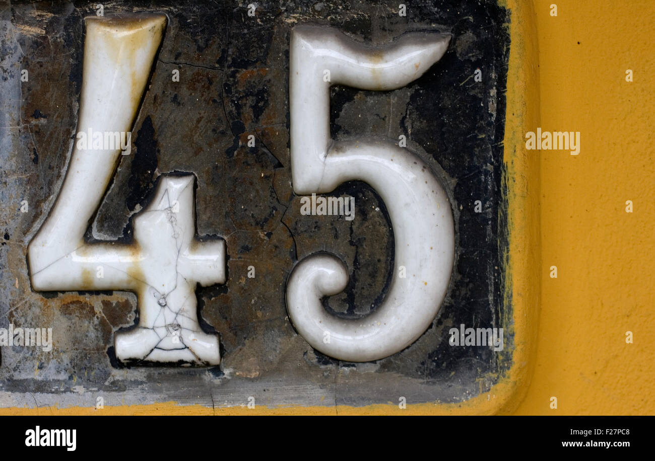 Fortyfive, white number on black Stock Photo