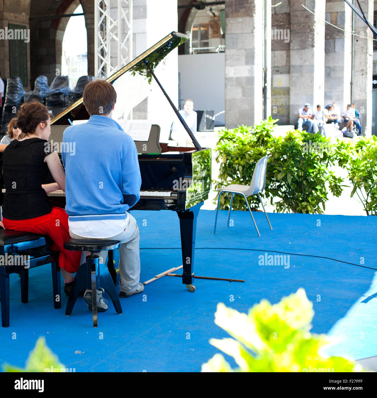 Two pianists in concert Stock Photo