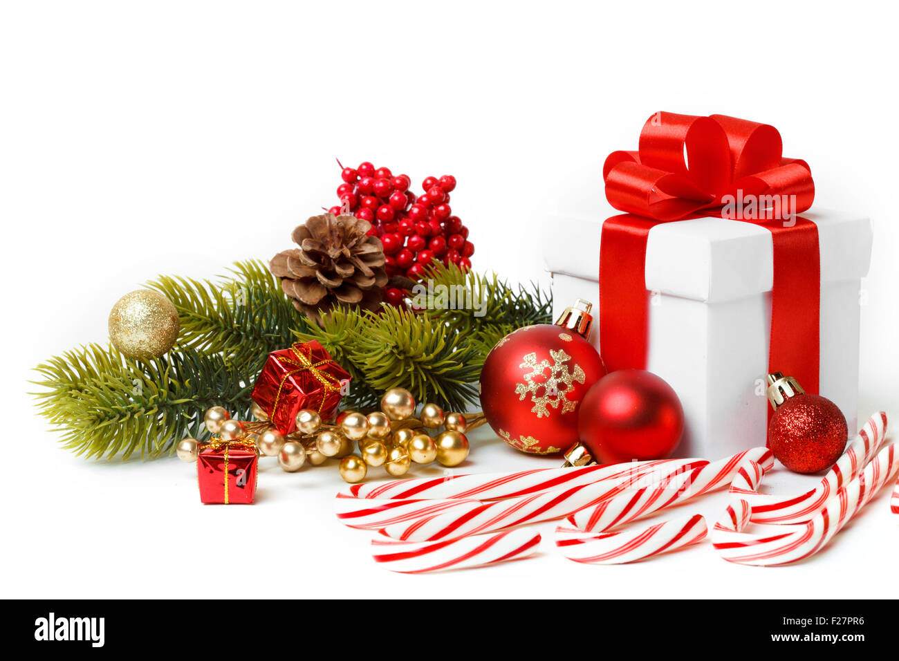 White gift box with red ribbon bow Stock Photo - Alamy