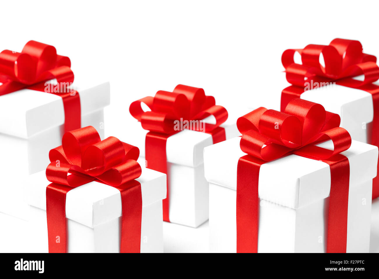White gift box with red ribbon bow Stock Photo - Alamy