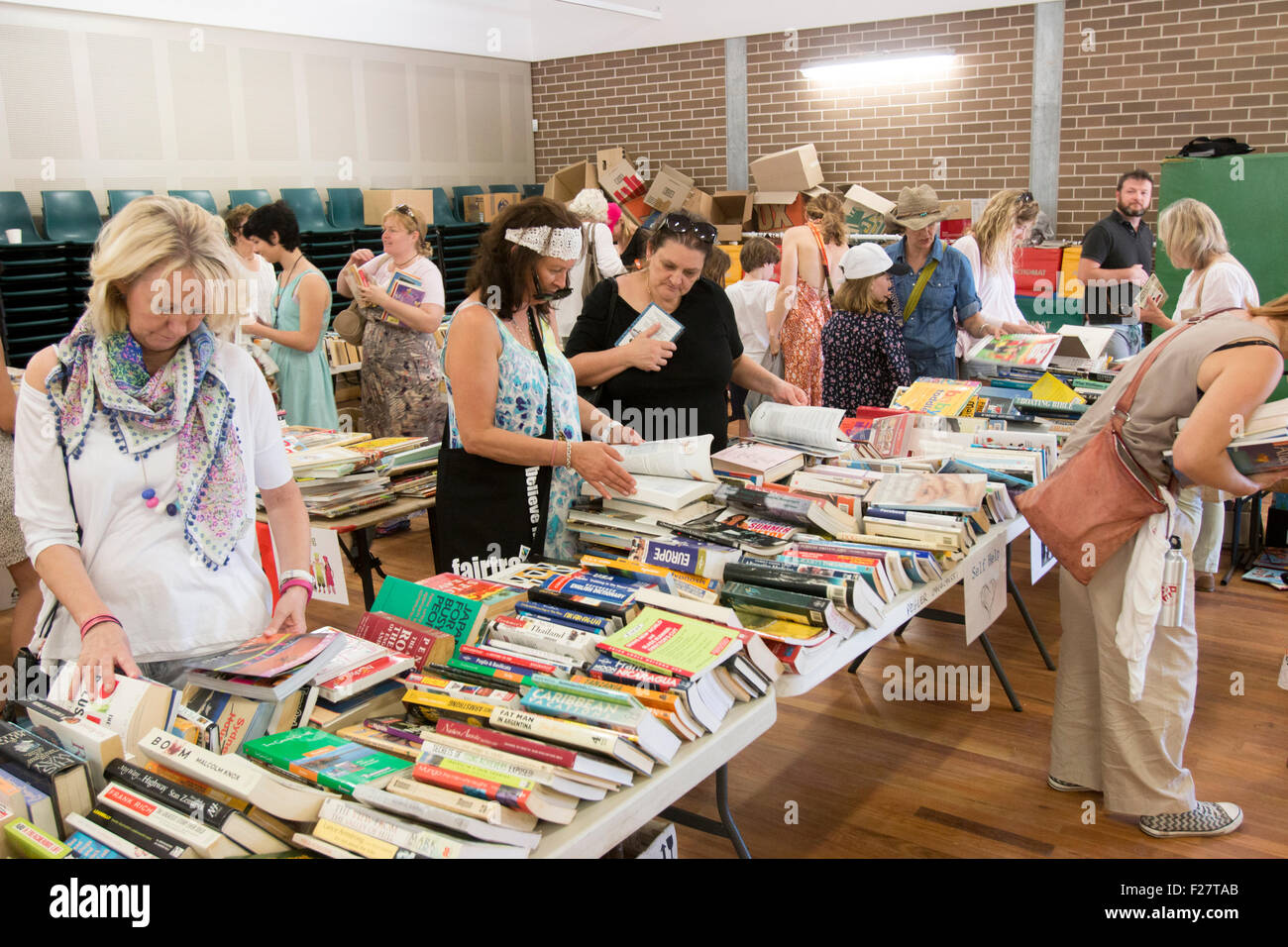 Sydney primary school hosts the local community fete fair to raise funds for the school,Avalon,Sydney,Australia, books for sale on the book stall Stock Photo