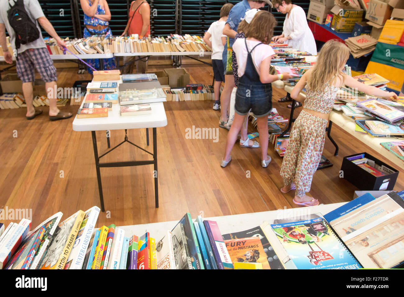 Book fair Sydney primary school hosts the local community fete fair to raise funds for the school,Avalon,Sydney,Australia Stock Photo
