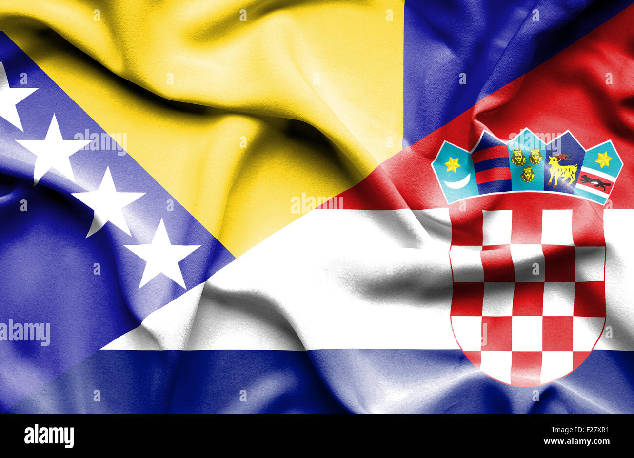 Waving flag of Croatia and Bosnia and Herzegovina Stock Photo