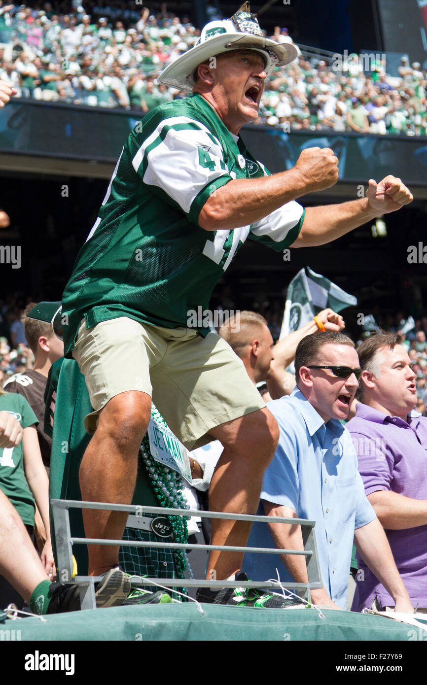 East Rutherford, New Jersey, USA. 13th Sep, 2015. New York Jets Fan Fireman Ed reacts prior to the NFL game between the Cleveland Browns and the New York Jets at MetLife Stadium in East Rutherford, New Jersey. The New York Jets won 31-10. Christopher Szagola/CSM/Alamy Live News Stock Photo