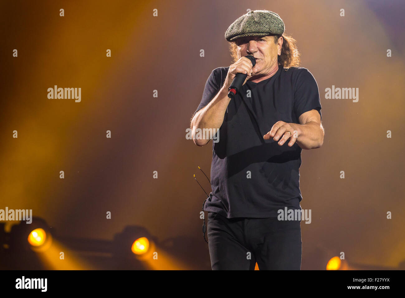 Sept. 8, 2015 - Detroit, Michigan, U.S - BRIAN JOHNSON of AC/DC performing on the Rock Or Bust Tour at Ford Field in Detroit, MI on September 8th 2015 (Credit Image: © Marc Nader via ZUMA Wire) Stock Photo