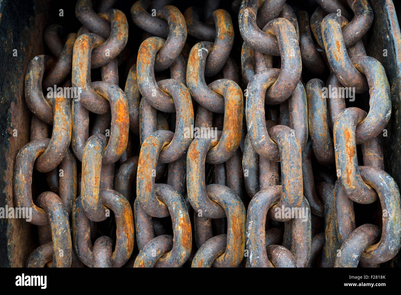 Anchor chain on the deck of a ship. Stock Photo