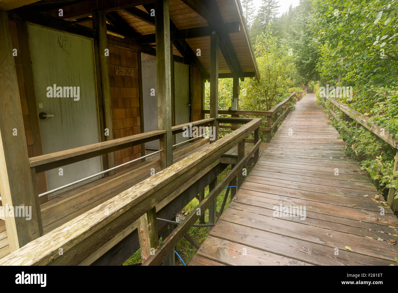 Bathhouse and boardwalk in the small community of Baranof Warm Springs