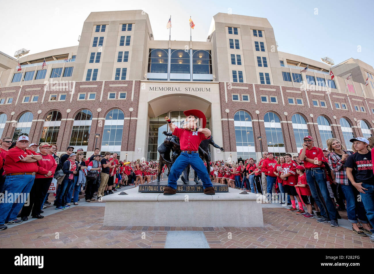 Lincoln, NE. USA. 12th Sep, 2015. Nebraska Cornhuskers mascot Herbie poses before an NCAA Division 1 football game between the South Alabama Jaguars and Nebraska Cornhuskers at Memorial Stadium in Lincoln, NE.Attendance: 89,822.Nebraska won 48-9.Michael Spomer/Cal Sport Media/Alamy Live News Stock Photo