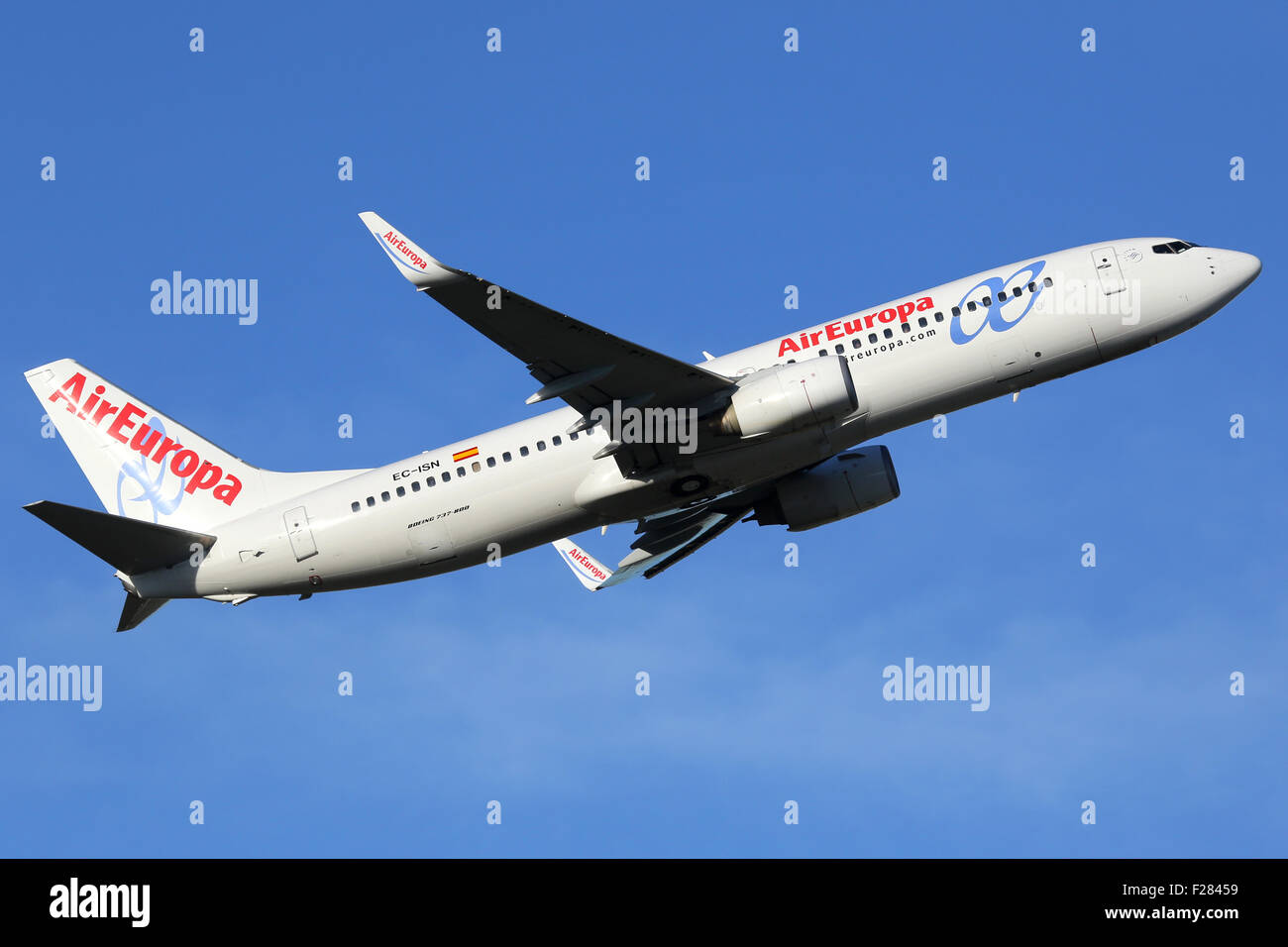 Madrid, Spain - March 5, 2015: An Air Europa Boeing 737-800 aircraft with the registration EC-ISN taking off from Madrid Barajas Stock Photo