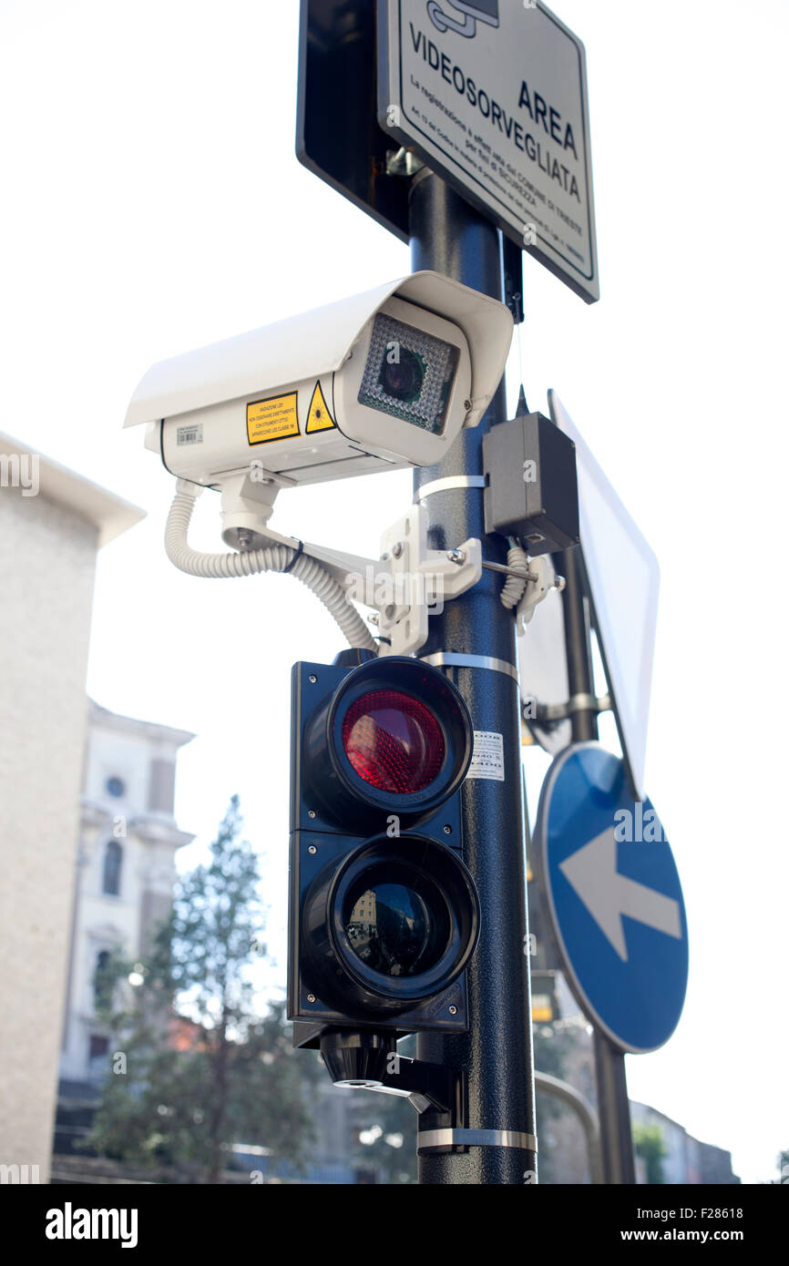 Traffic light with camera surveillance, Trieste Stock Photo Alamy