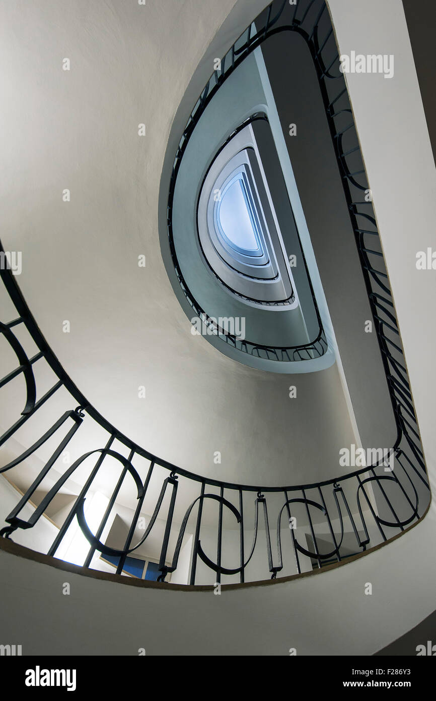 Stairs, spiral staircase, looking up, Munich, Bavaria, Germany Stock Photo