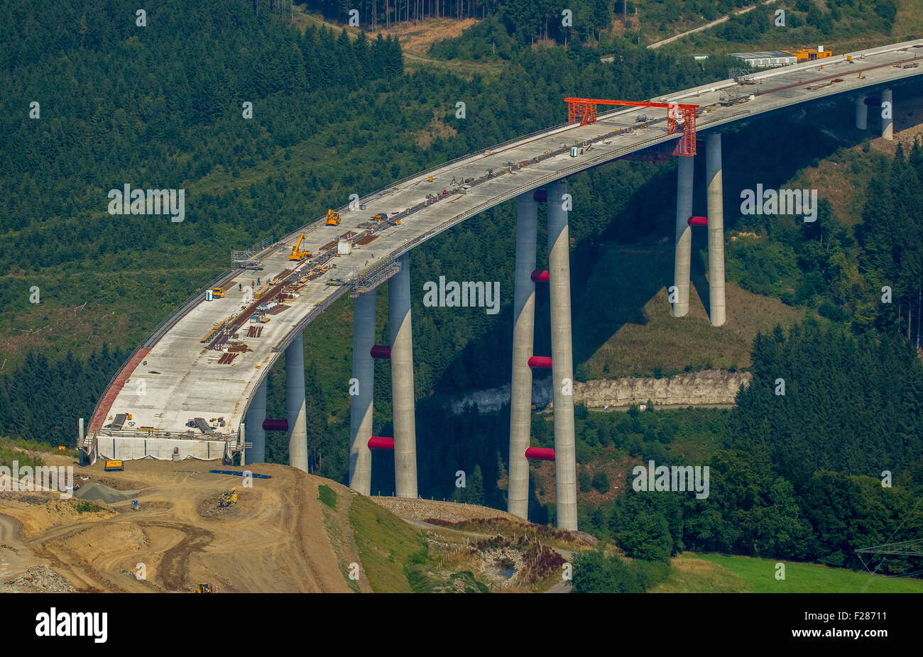 Highway construction between Meschede and highway bridge A46 Nuttlar, towards Olsberg, Sauerland, North Rhine-Westphalia Stock Photo