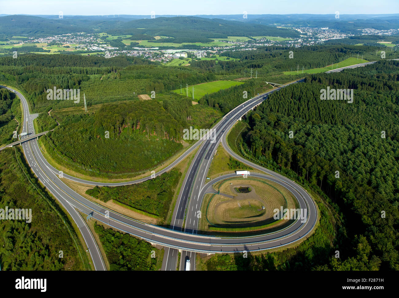 Motorway junction B54 and A4, Sauerland, North Rhine-Westphalia, Germany Stock Photo