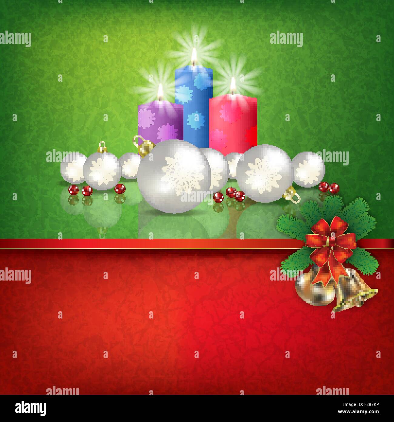 Abstract grunge red green background with Candles and Christmas ...