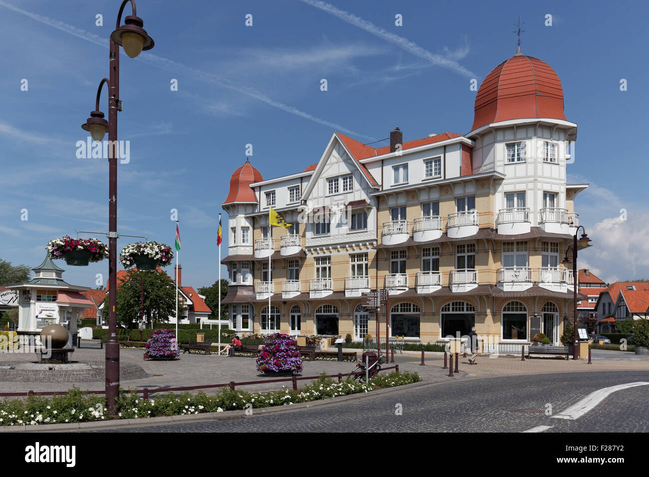 Belle Vue Hotel, historic building from the Belle Époque, seaside resort of De Haan, Belgian Coast, West Flanders, Belgium Stock Photo